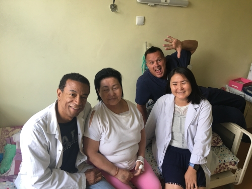 Dr. Wesley, Ted Lucas, and Nikki Terbish, RN with post- procedure patient. 
Third Hospital, Ulanbaataar, Mongolia July 2017